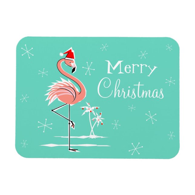 Magnet Flexible Flamant rose de Noël Joyeux aimant de Noël flexibl (Horizontal)