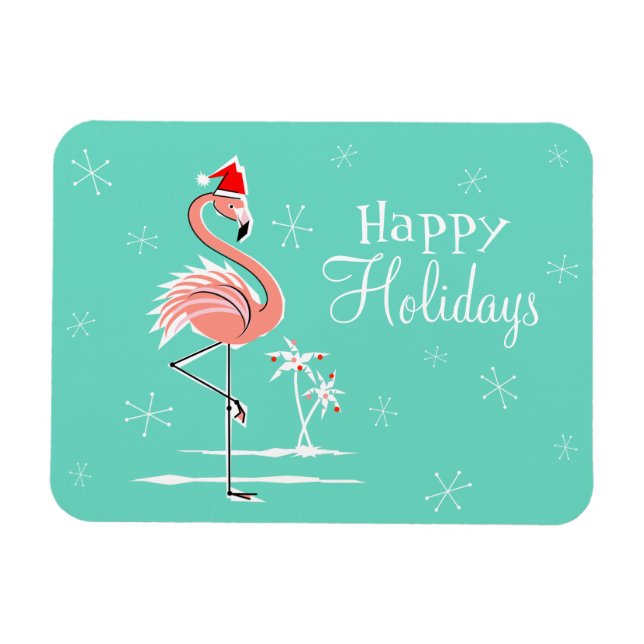 Magnet Flexible Flamant rose de Noël Joyeux vacances aimant flexib (Horizontal)