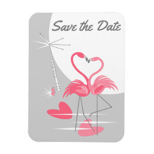 Magnet Flexible Flamant rose Love Grande Lune Enregistrer la date