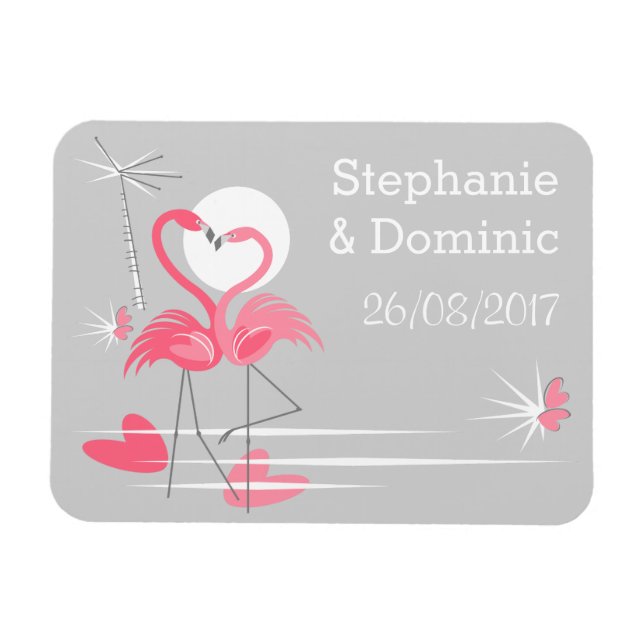 Magnet Flexible Flamant rose Love Side Names Date aimant flexible (Horizontal)