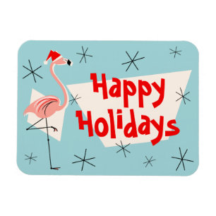 Magnet Flexible Flamant rose Père Noël Bleu Joyeux Vacances flexib