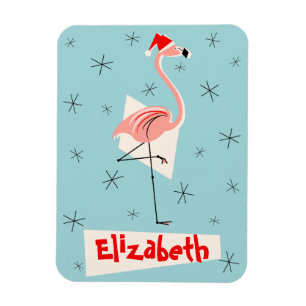 Magnet Flexible Flamant rose Père Noël Blue Name aimant portrait f