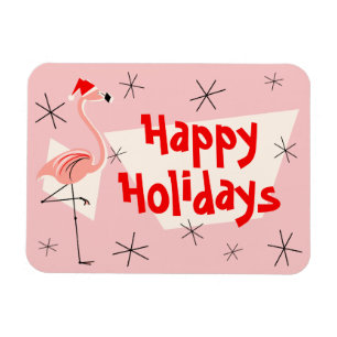 Magnet Flexible Flamant rose Père Noël Rose Joyeux Vacances flexib