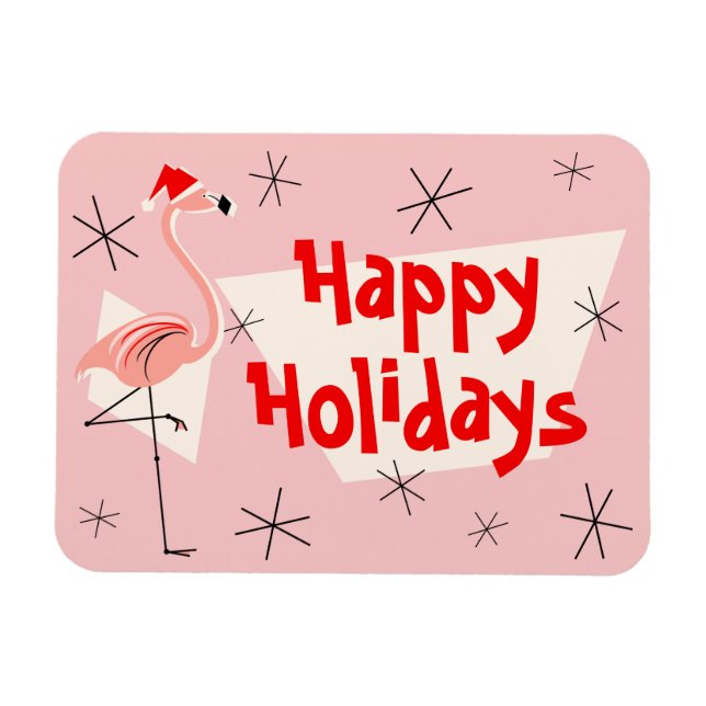 Magnet Flexible Flamant rose Père Noël Rose Joyeux Vacances flexib (Horizontal)