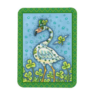 MAGNET FLEXIBLE FLAMANT ROSE POLKA DOT VERT, FUNNY ST. JOUR DE PAT
