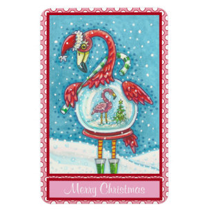 Magnet Flexible Flamant rose ROSE BLANC NOËL NEIGE GLOBE