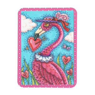 Magnet Flexible Flamant rose ROSE COEURS DE VALENTINE, INSÉPARABLE