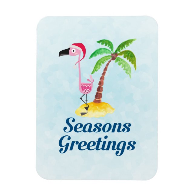 Magnet Flexible Flamant rose rose Joyeuses Fêtes à Santa Hat (Vertical)