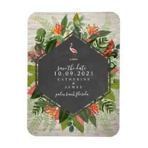 Magnet Flexible Flamant rose Tropical Botanical Mariage en briques