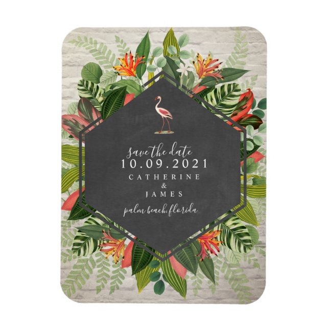 Magnet Flexible Flamant rose Tropical Botanical Mariage en briques (Vertical)