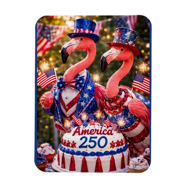 Magnet Flexible Flamants roses Joyeux 250e anniversaire Amérique 4 (Vertical)