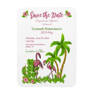 Magnet Flexible Flamants roses tropicaux et fleurs Enregistrer la 