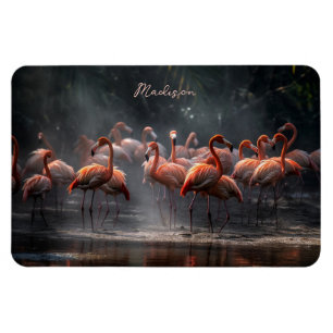 Magnet Flexible Flamants roses tropicaux nom personnalisé