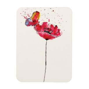 Magnet Flexible Fleur peinte stylisée de pavot d'aquarelle