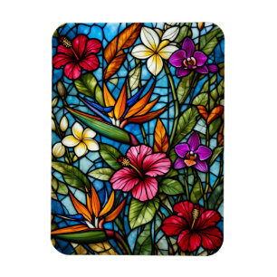 Magnet Flexible Fleur tropicale en vitrail floral vibrant 