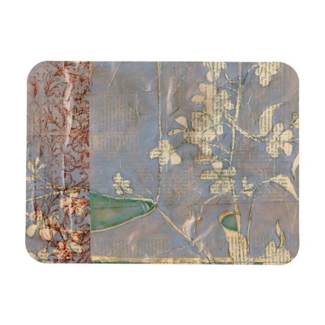 Magnet Flexible Fleurs blanches sur Arrière - plan de papier journ (Horizontal)