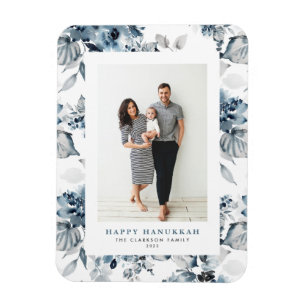 Magnet Flexible Fleurs bleues à l'aquarelle Joyeux Hanukkah Photo