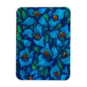 Magnet Flexible Fleurs bleues, art floral moderne, peinture pastel