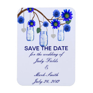 Magnet Flexible Fleurs Bleues Mason Jarres Enregistrer La Date Mag