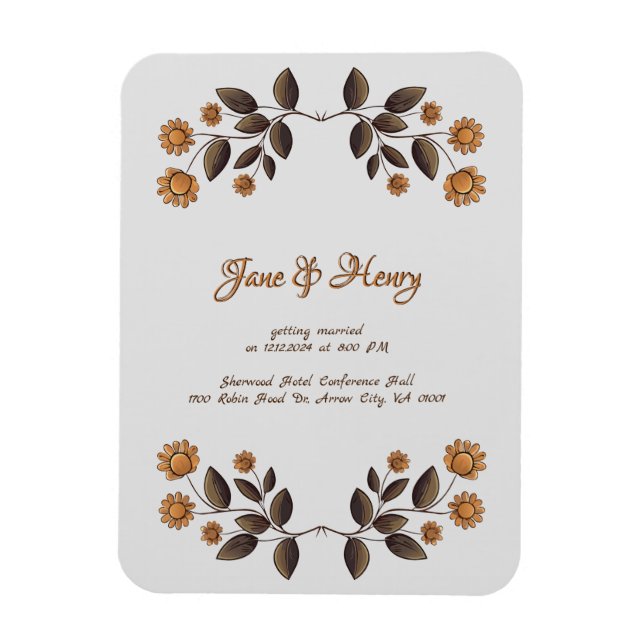 Magnet Flexible Fleurs d'or et coeur (Vertical)