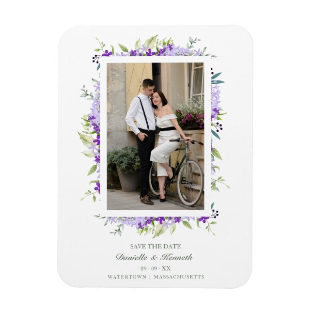 Magnet Flexible Fleurs et branches de couleur violet mariage Photo (Vertical)