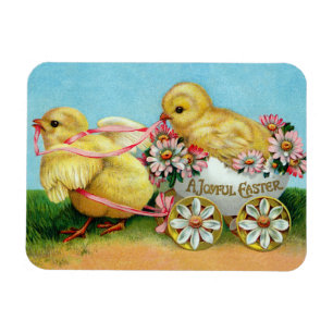 Magnet Flexible Fleurs et poules Vintages colorées Pâques