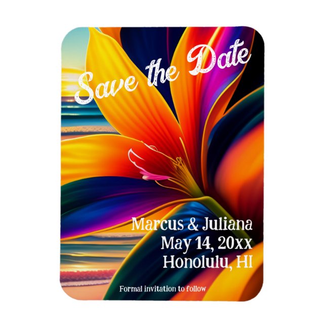 Magnet Flexible Fleurs paradisiaques tropicales Sauvez la date (Vertical)