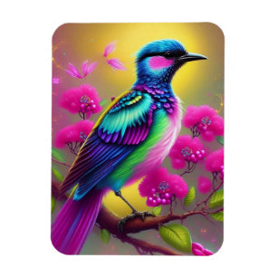 Magnet Flexible Fleurs roses colorées surréalistes d'oiseaux