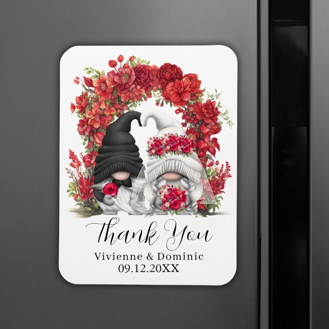 Magnet Flexible Fleurs rouges Gnome Merci Mariage (Gnome Red Flowers Wedding Thank You Magnet
)