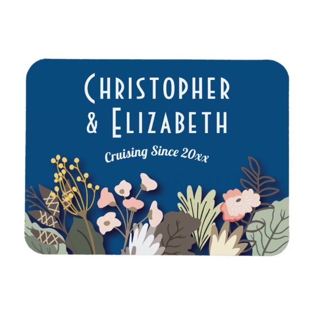 Magnet Flexible Floral Cruise Navire Finder Monogramme bleu (Horizontal)