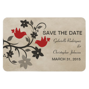 Magnet Flexible Floral Lovebirds Save the Date Magnet, Red