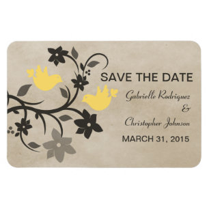 Magnet Flexible Floral Lovebirds Save the Date Magnet, Yellow