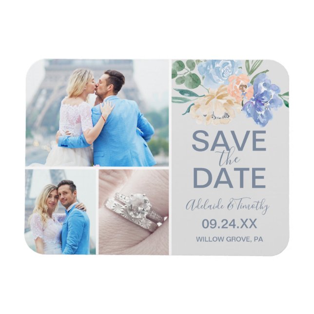 Magnet Flexible Flore bleu poussiéreux | Grey 3 Photo Enregistrer  (Horizontal)