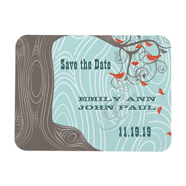Magnet Flexible Flower Tree Wood Grain Enregistrer la date (Horizontal)