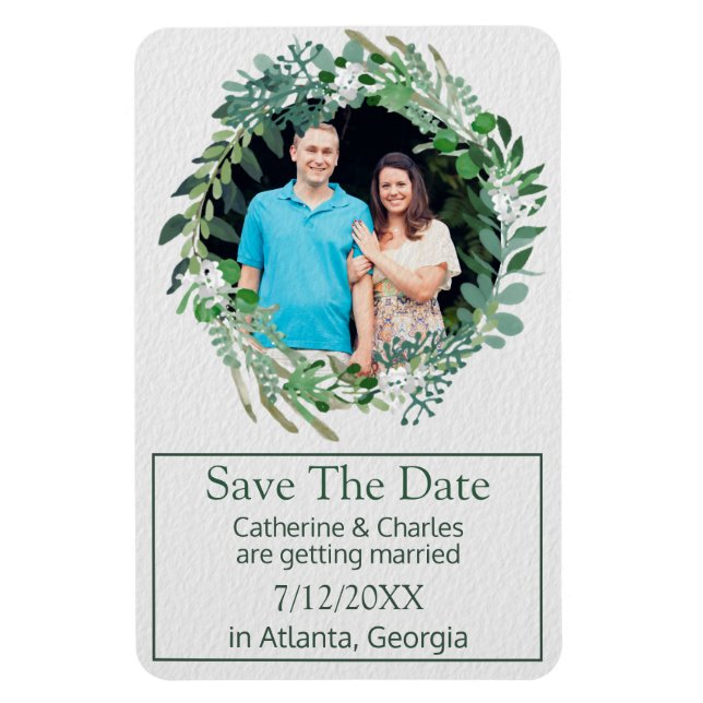 Magnet Flexible Foliage Wreath Wedding Enregistrer la date (Vertical)