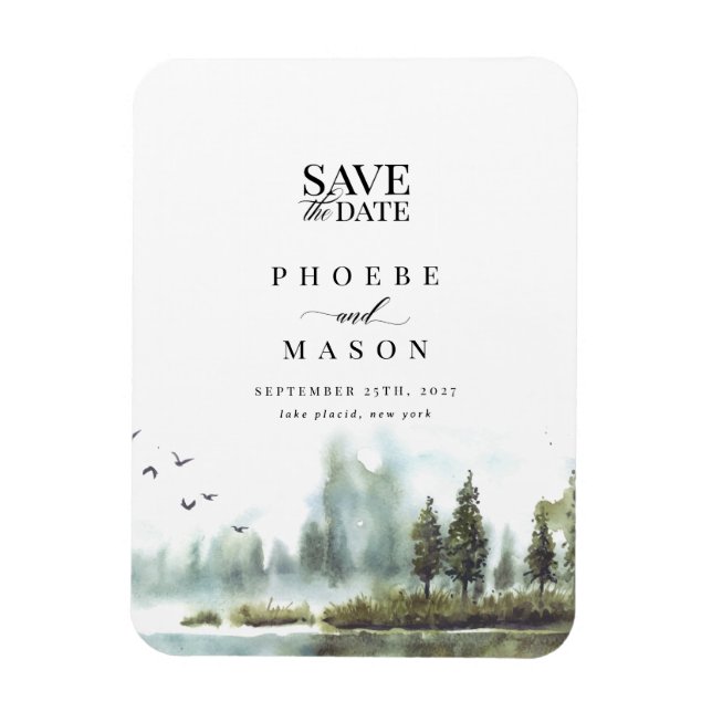 Magnet Flexible Forest Lake Woodland Mariage Photo Enregistrer la  (Vertical)