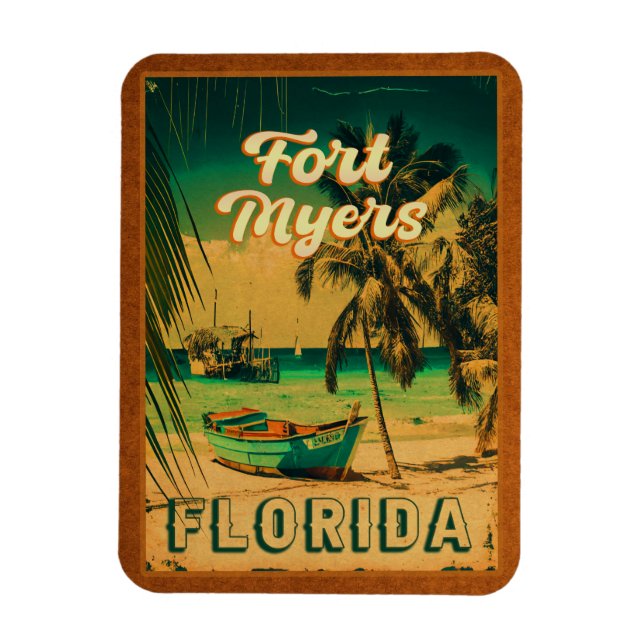 Magnet Flexible Fort Myers Beach Retro Floride Retro Souvenir 80s (Vertical)