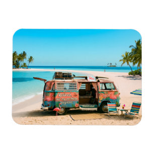 Magnet Flexible Fourgon Thème Retraite sur Plage Tropicale