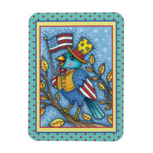 MAGNET FLEXIBLE FOURTH OF JULY BLUEBIRD TWEET, AMERICAN FLAG USA