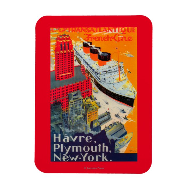 Magnet Flexible French Line Travel Poster, Havre to Plymouth, NY (Vertical)
