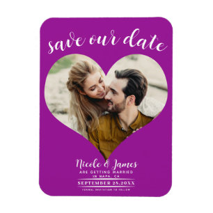 Magnet Flexible Fuchsia Pink Heart Photo Wedding Enregistrer la da