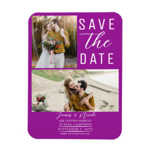 Magnet Flexible Fuchsia Pink Modern 2 Photos Save the Date Mariage