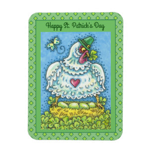 MAGNET FLEXIBLE FUNNY IRISH HEN, OEUFS VERTS ET SHAMROCK CUIT