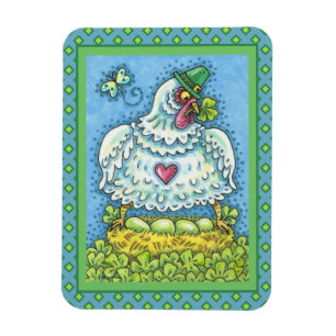 MAGNET FLEXIBLE FUNNY IRISH HEN, OEUFS VERTS ET SHAMROCK CUIT