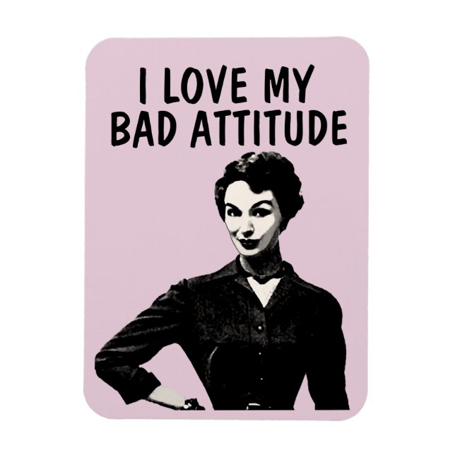 MAGNET FLEXIBLE FUNNY RETRO WOMAN 'LOVE MON MAUVAISE ATTITUDE' MAG (Vertical)