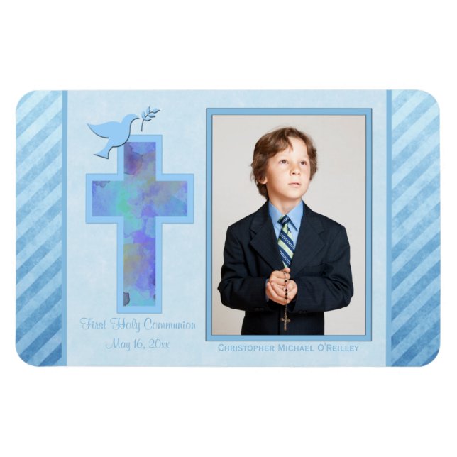 Magnet Flexible Garçons Bleu rayé 1ère Sainte Communion (Horizontal)