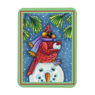 MAGNET FLEXIBLE GARDE CARDINAL SNOWMAN, CUTE NOËL REDBIRD