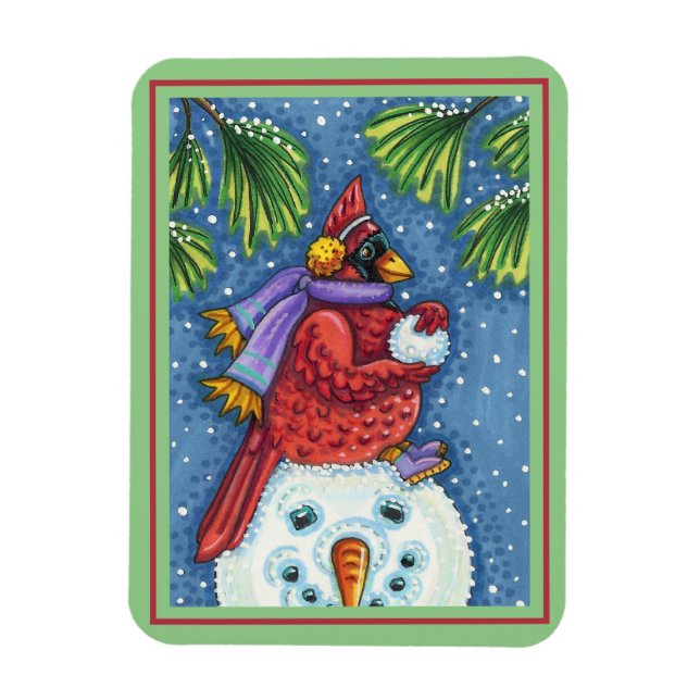 MAGNET FLEXIBLE GARDE CARDINAL SNOWMAN, CUTE NOËL REDBIRD (Vertical)