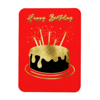 Magnet Flexible Gâteau d'or Joyeux Anniversaire flexible