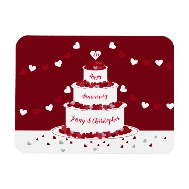 Magnet Flexible Gâteau personnalisé du 40e anniversaire du Mariage (Horizontal)